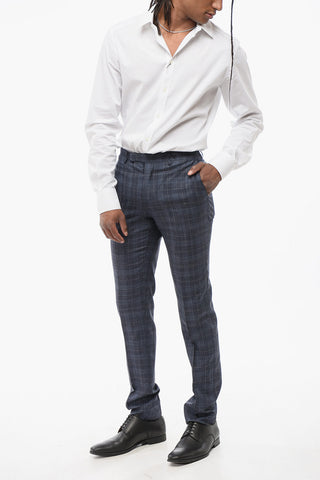 CC COLLECTION Silk-Blend Trousers with Plaid Pattern