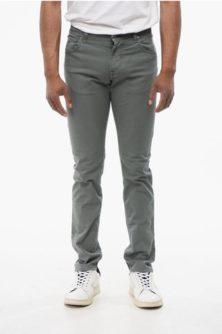 ID Stretchy Cotton 5-pocket Pants with Embroidered Logo 17cm