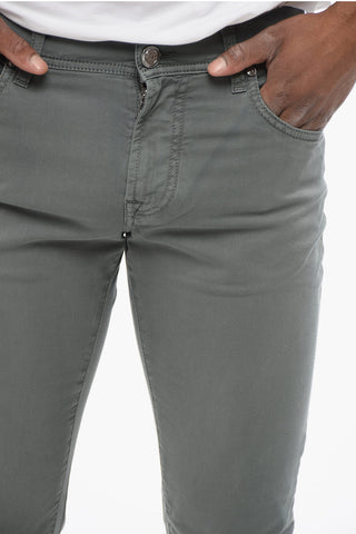 ID Stretchy Cotton 5-pocket Pants with Embroidered Logo 17cm