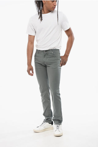 ID Stretchy Cotton 5-pocket Pants with Embroidered Logo 17cm