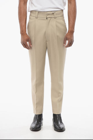 Single-pleated Virgin Wool Pants with Belt Loops