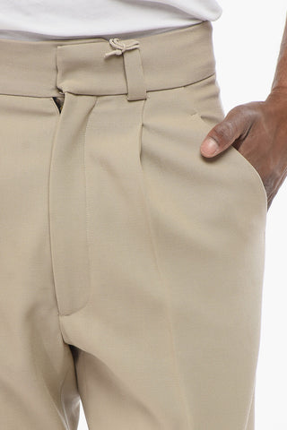 Single-pleated Virgin Wool Pants with Belt Loops