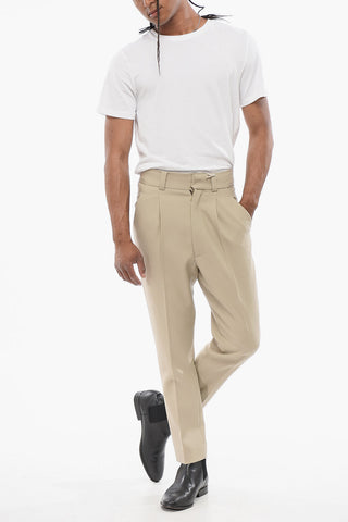 Single-pleated Virgin Wool Pants with Belt Loops