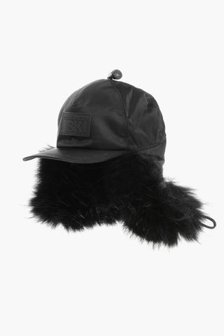 SKI Einfarbige Baseballmütze aus Nylon mit Pelzdetails