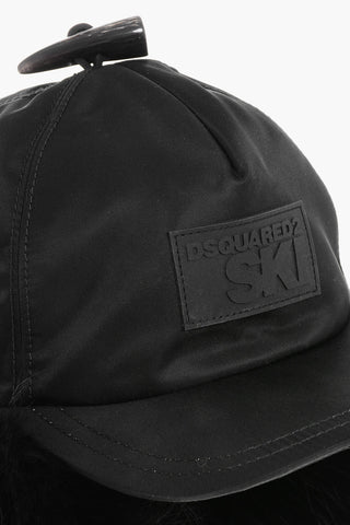 SKI Einfarbige Baseballmütze aus Nylon mit Pelzdetails