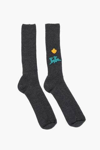 Solid Color Wool Blend Long Socks with Embroidered Details