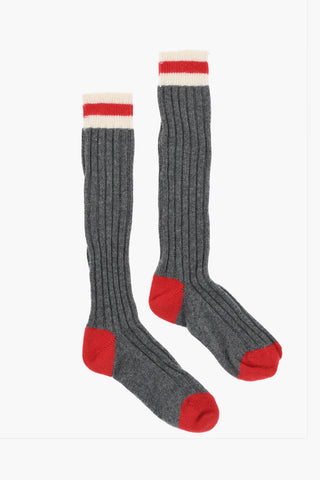 Ribbed Long Socks with Contrasting Details
