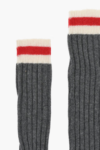 Ribbed Long Socks with Contrasting Details