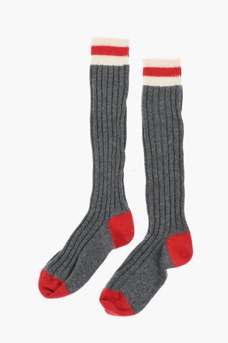 Ribbed Long Socks with Contrasting Details