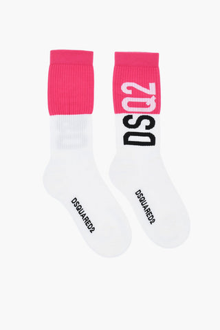 Two-Tone Mid-Crew Socks with Contrasting Logo