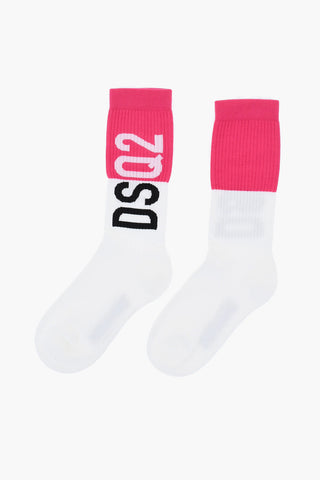 Two-Tone Mid-Crew Socks with Contrasting Logo