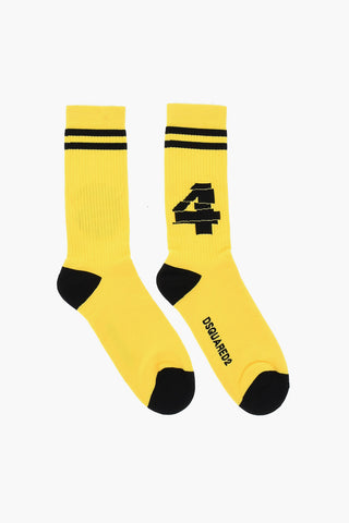 Cotton Blend Long Socks with Contrasting Details