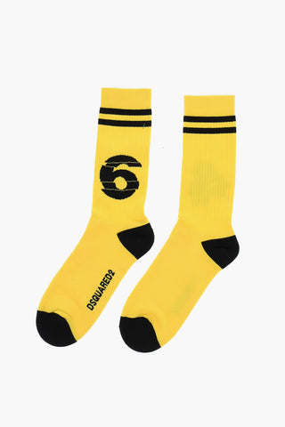 Cotton Blend Long Socks with Contrasting Details