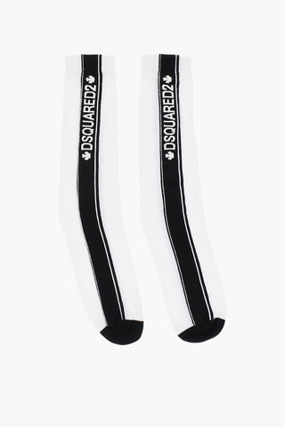 Two-Tone Long Socks with Logoed Detail
