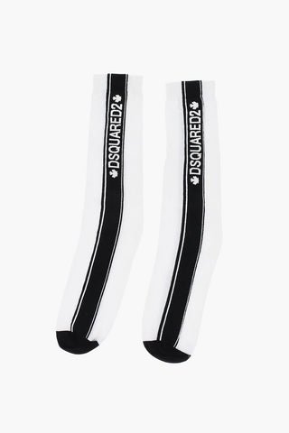 Two-Tone Long Socks with Logoed Detail