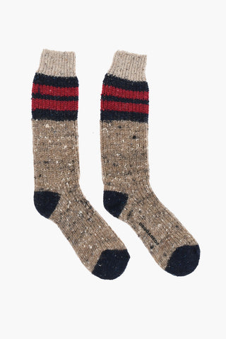 Wool Blend Long Socks with Contrasting Details