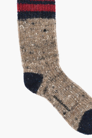 Wool Blend Long Socks with Contrasting Details