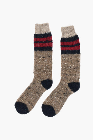 Wool Blend Long Socks with Contrasting Details