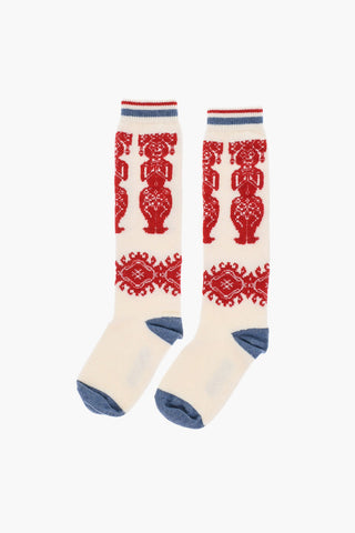 Patterned Wool Blend Long Socks