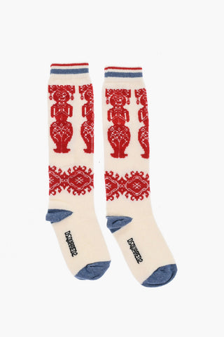 Patterned Wool Blend Long Socks