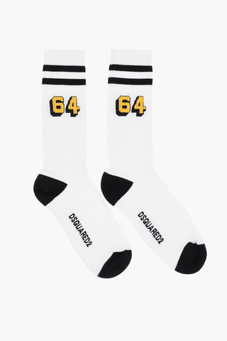 Ribbed Mid-Crew Socks with Contrasting Details