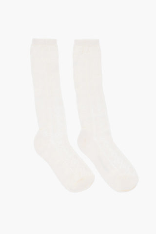 Solid-Color Long Socks with Perforated Details