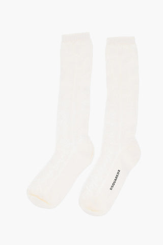 Solid-Color Long Socks with Perforated Details