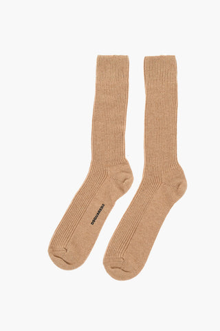 Solid Color Long Socks with Contrasting Logo