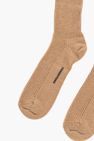 Solid Color Long Socks with Contrasting Logo