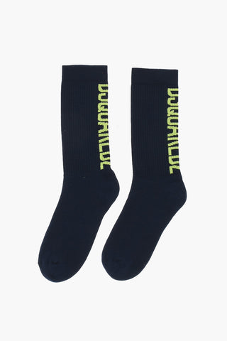 Solid Color Ribbed Socks with Contrasting Logo