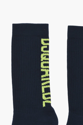 Solid Color Ribbed Socks with Contrasting Logo