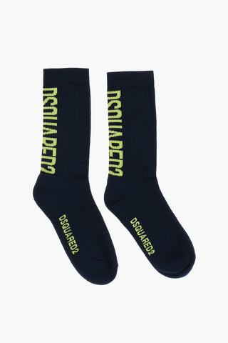 Solid Color Ribbed Socks with Contrasting Logo