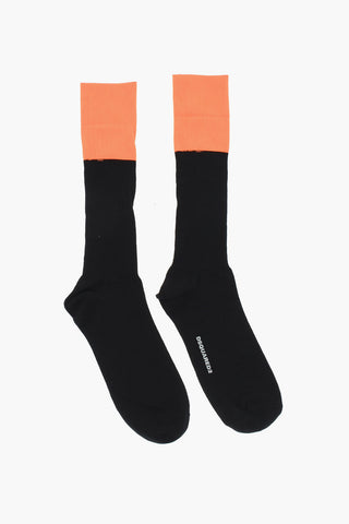 Stretch Cotton Long Socks with Contrasting Detail