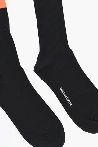 Stretch Cotton Long Socks with Contrasting Detail