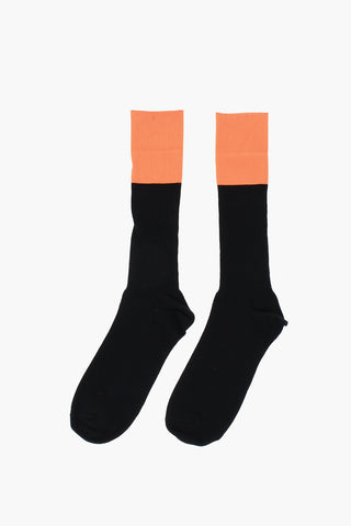 Stretch Cotton Long Socks with Contrasting Detail