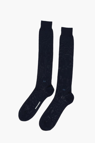Cotton Blend Long Socks with Contrasting Logo