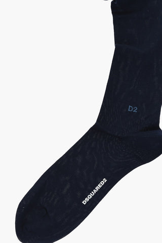 Cotton Blend Long Socks with Contrasting Logo