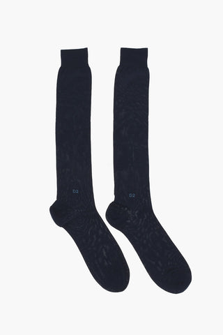 Cotton Blend Long Socks with Contrasting Logo