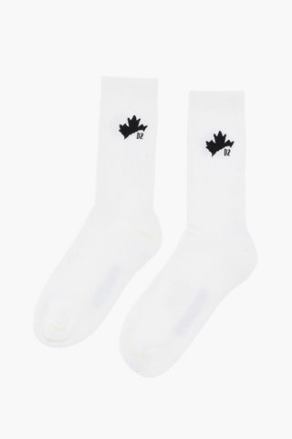 Solid Color Ribbed Mid-Crew Socks with Contrasting Logo