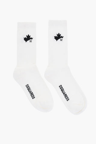 Solid Color Ribbed Mid-Crew Socks with Contrasting Logo