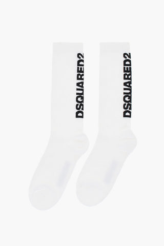 Ribbed Long Socks with Contrasting Logo