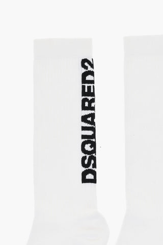 Ribbed Long Socks with Contrasting Logo