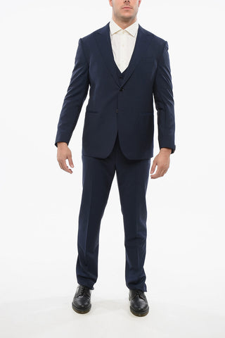 Wool Blend Suit With Peak Lapel And Jetted Pockets