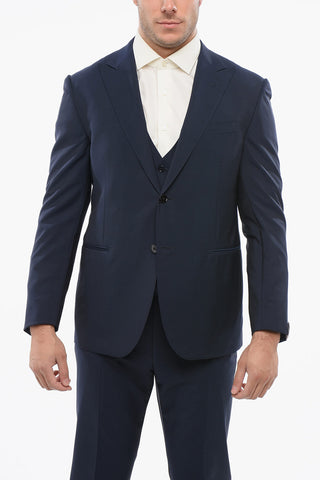 Wool Blend Suit With Peak Lapel And Jetted Pockets