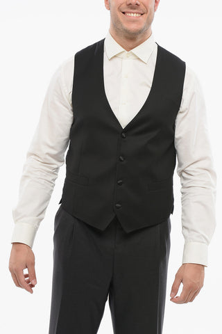 Virgin Wool Vest with Satin Buttons