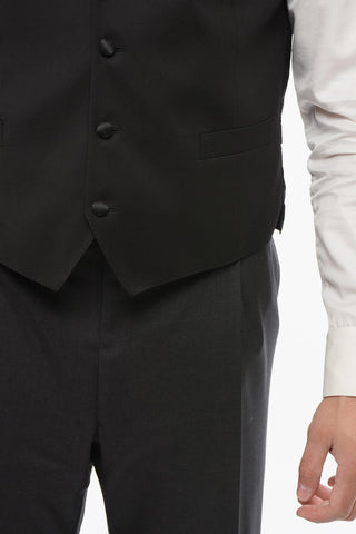 Virgin Wool Vest with Satin Buttons