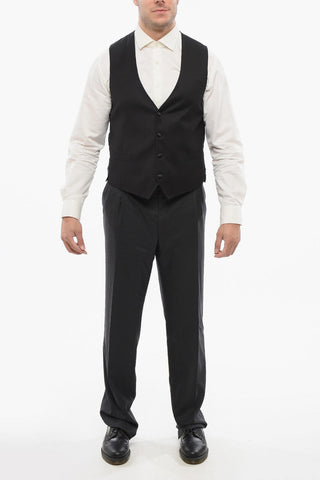 Virgin Wool Vest with Satin Buttons
