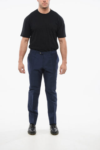 Blended Linen Bouclè Effect Pants with Four Pockets