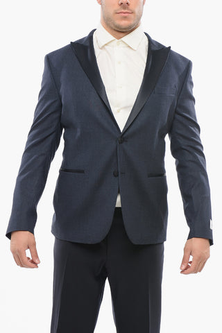 Satin Peak-Lapel Blazer with Welt Pockets