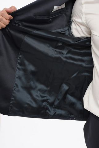 Satin Peak-Lapel Blazer with Welt Pockets